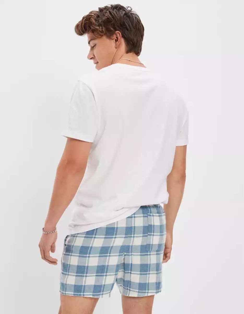 Loungewear American Eagle AE Flannel Shorts Blanche Homme | ZVZ-26801371